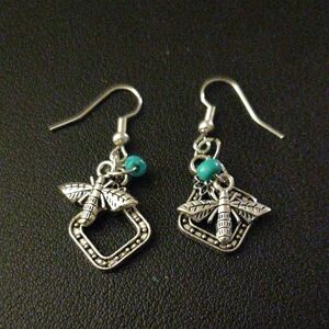 Silver-tone and Turquoise Bee Earrings